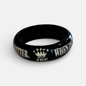 Black Bangle with White Crown and Text